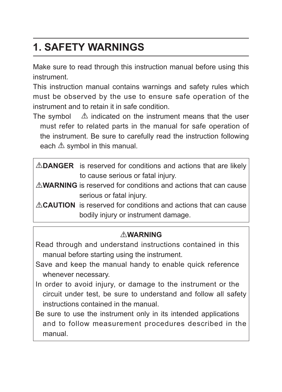 Safety warnings | KYORITSU 2417 User Manual | Page 3 / 20