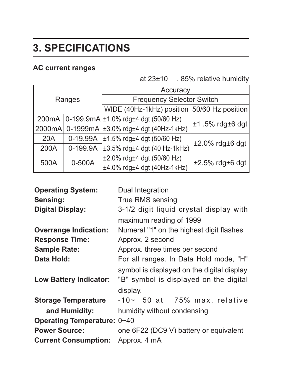 Specifications | KYORITSU 2417 User Manual | Page 7 / 20
