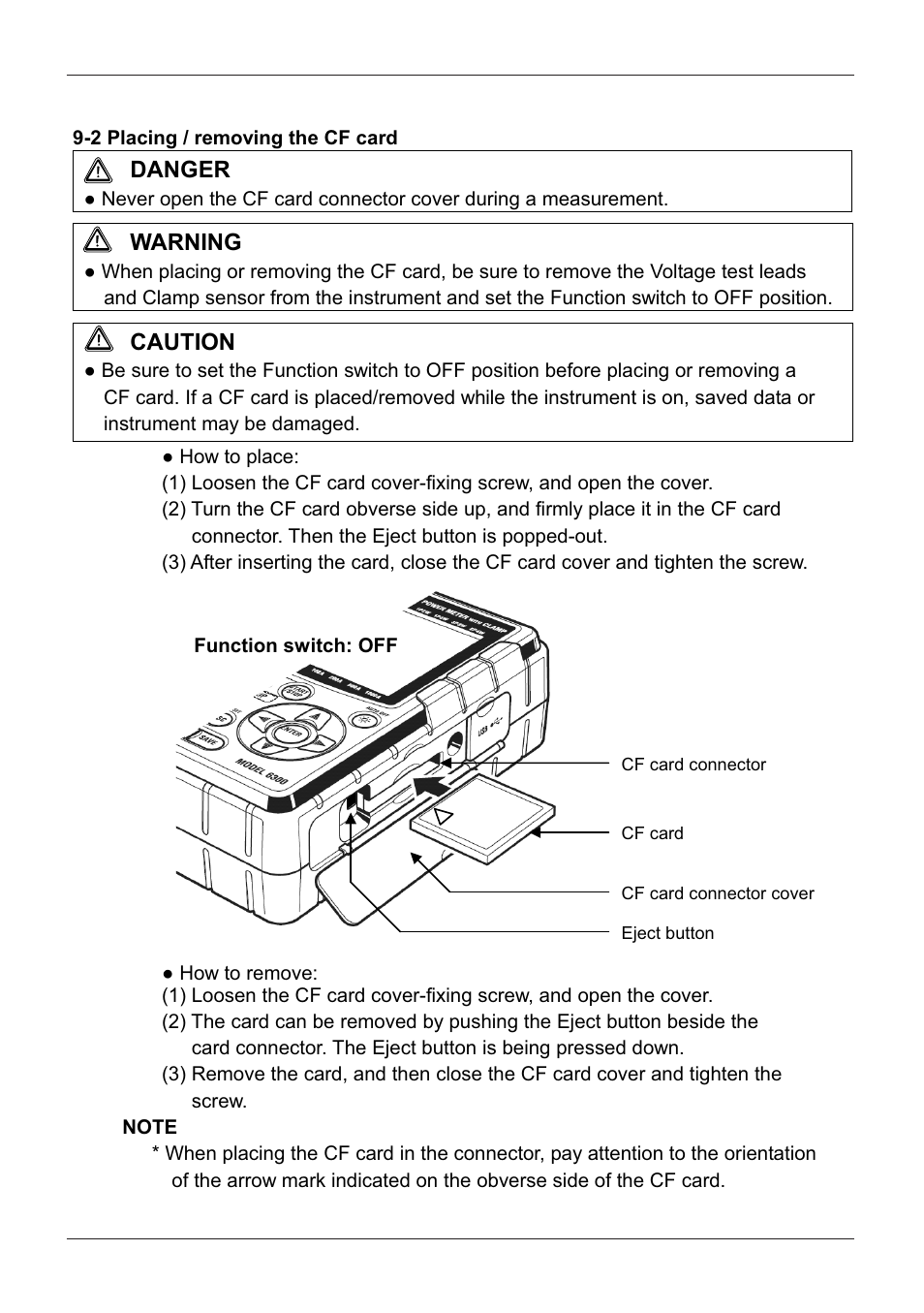 2 placing / removing the cf card | KYORITSU 6300 Instruction Manual User Manual | Page 121 / 152