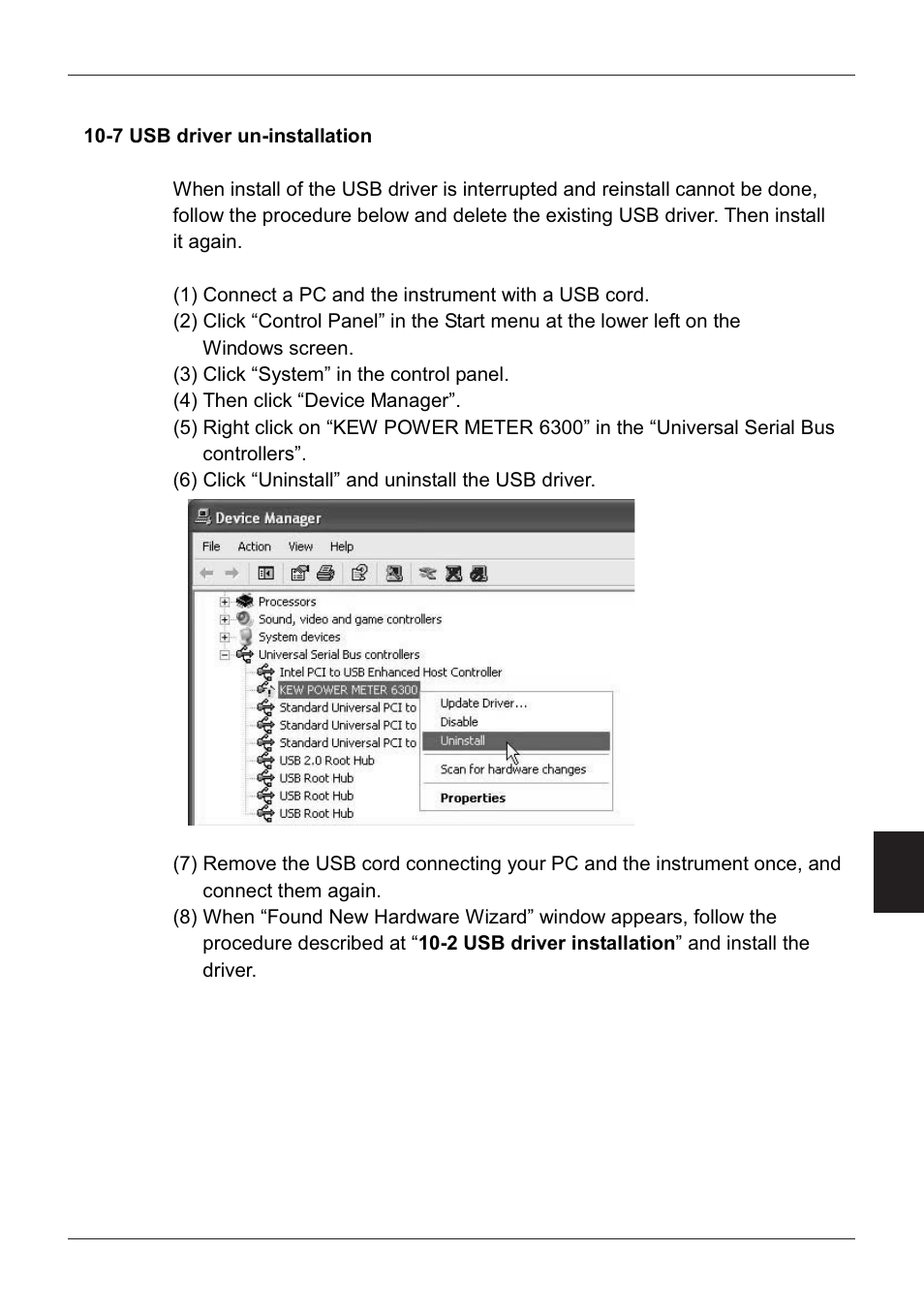 7 usb driver un-installation | KYORITSU 6300 Instruction Manual User Manual | Page 134 / 152