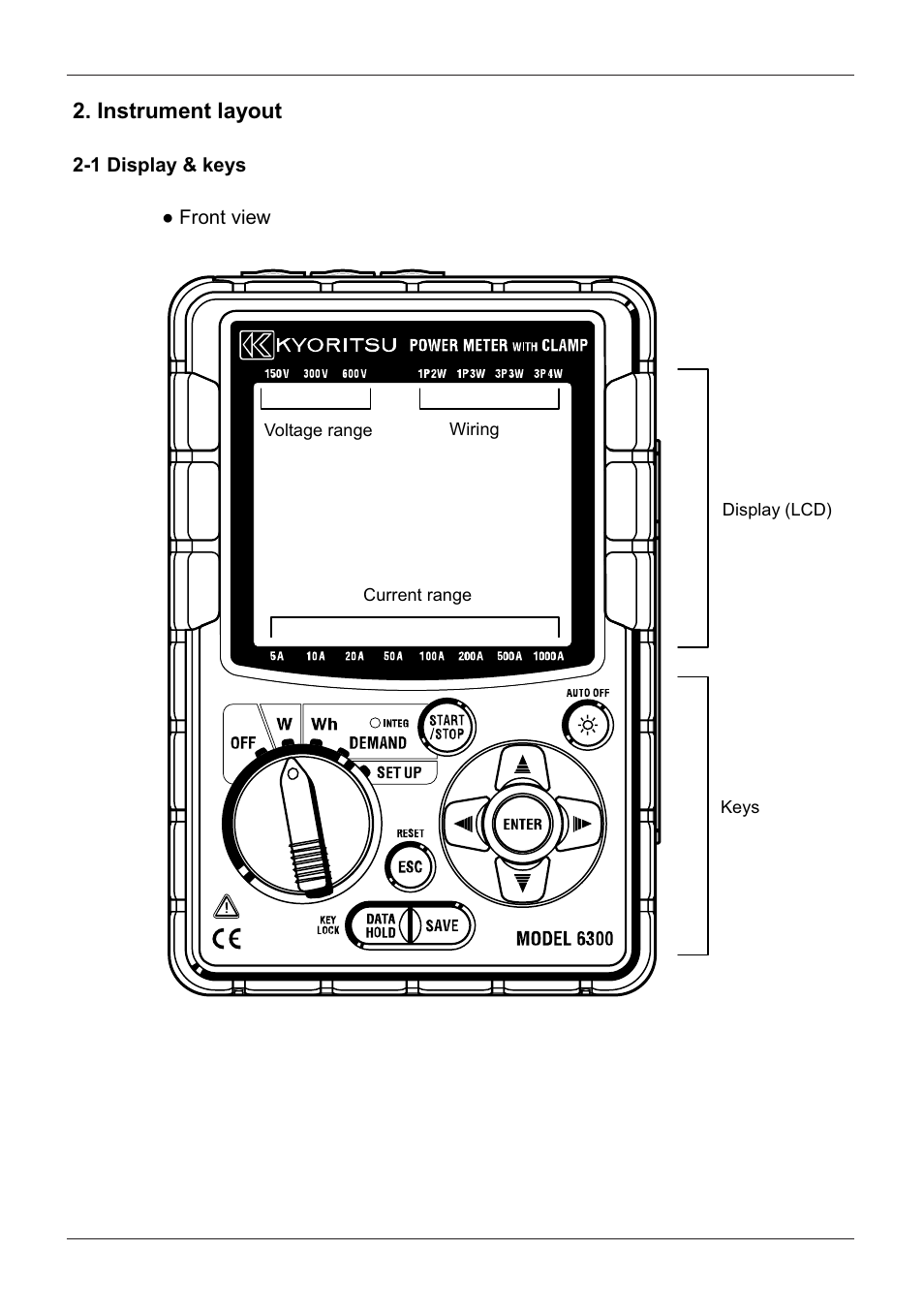 Instrument layout, 1 display & keys | KYORITSU 6300 Instruction Manual User Manual | Page 15 / 152