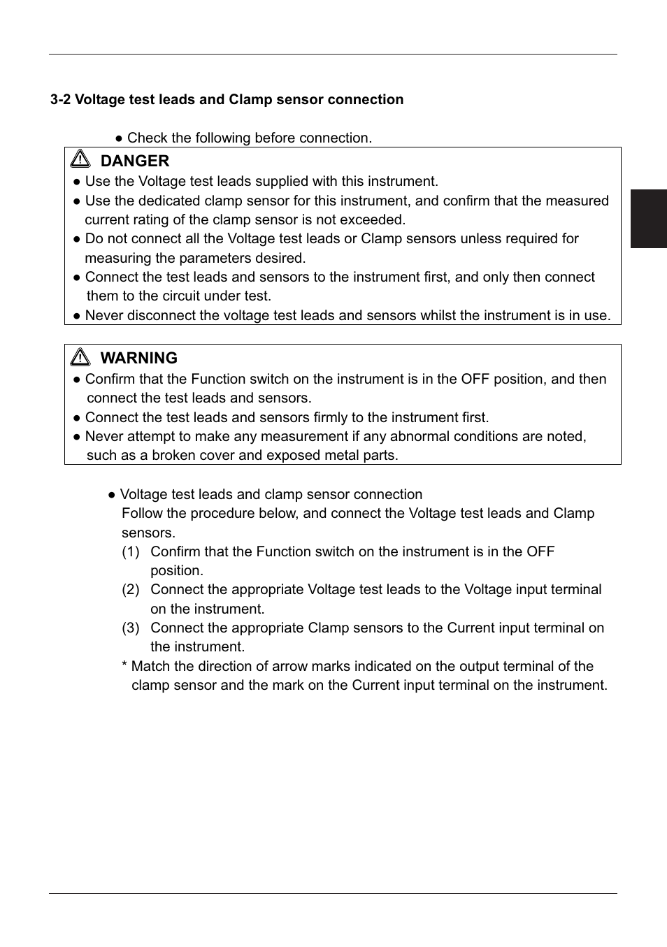 2 voltage test leads and clamp sensor connection | KYORITSU 6300 Instruction Manual User Manual | Page 22 / 152