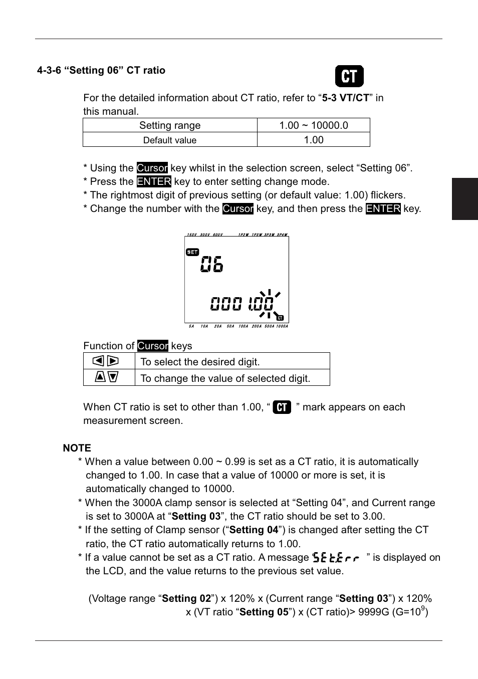 3-6 “setting 06” ct ratio | KYORITSU 6300 Instruction Manual User Manual | Page 36 / 152