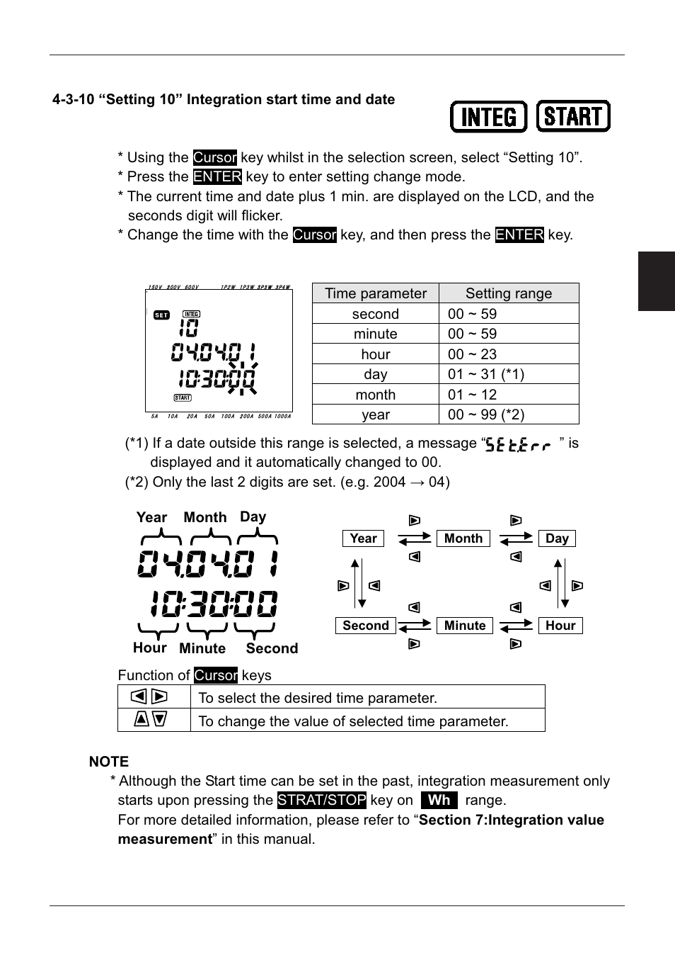 3-10 “setting 10” integration start time and date | KYORITSU 6300 Instruction Manual User Manual | Page 40 / 152