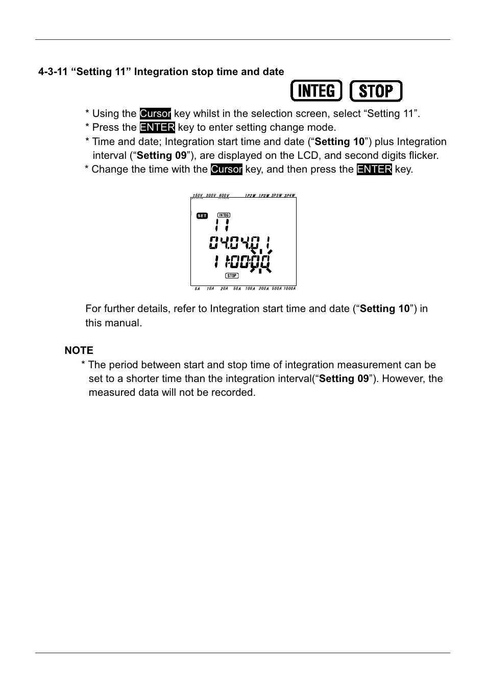 3-11 “setting 11” integration stop time and date | KYORITSU 6300 Instruction Manual User Manual | Page 41 / 152