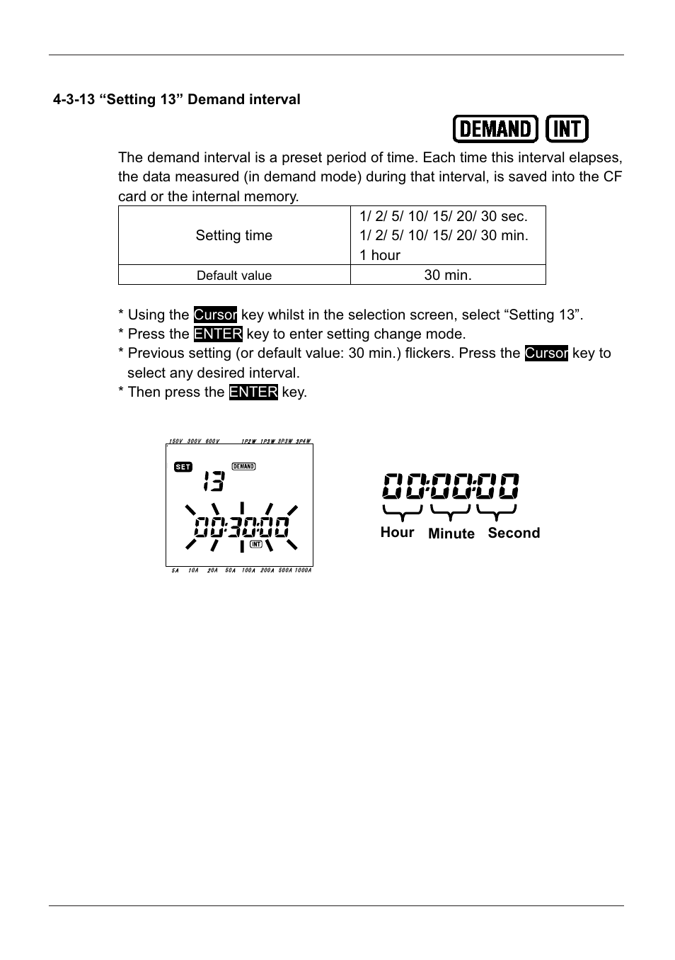 3-13 “setting 13” demand interval, Default value | KYORITSU 6300 Instruction Manual User Manual | Page 43 / 152