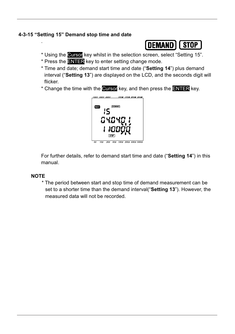 3-15 “setting 15” demand stop time and date | KYORITSU 6300 Instruction Manual User Manual | Page 45 / 152