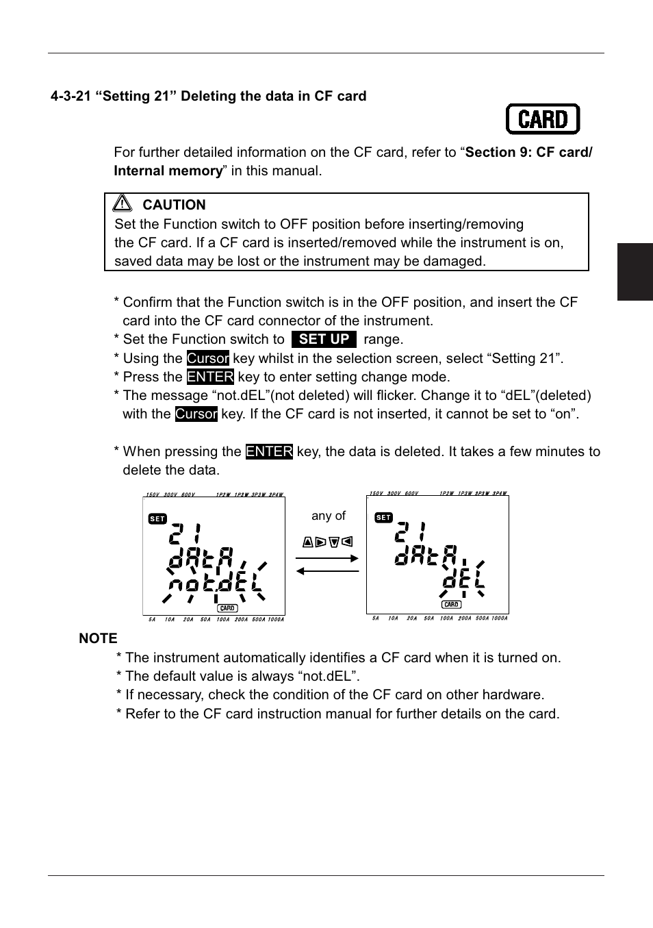 3-21 “setting 21” deleting the data in cf card, Model6300, Any of | KYORITSU 6300 Instruction Manual User Manual | Page 52 / 152
