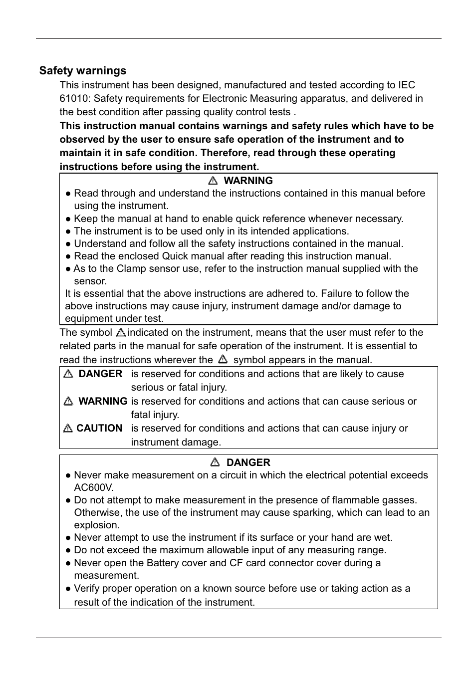 Safety warnings | KYORITSU 6300 Instruction Manual User Manual | Page 7 / 152