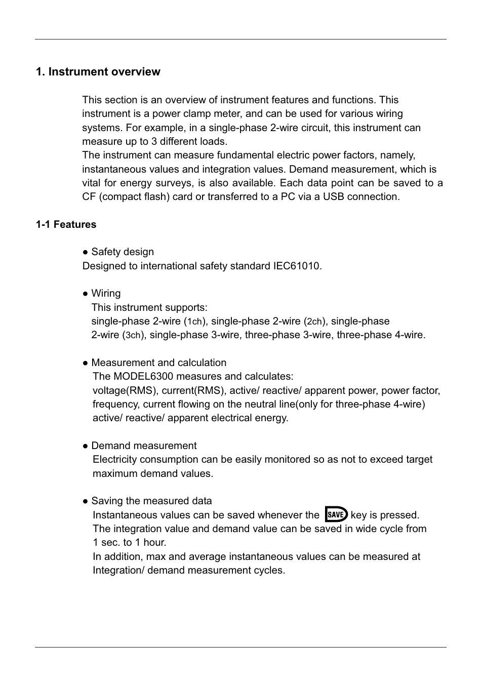 Instrument overview, 1 features | KYORITSU 6300 Instruction Manual User Manual | Page 9 / 152