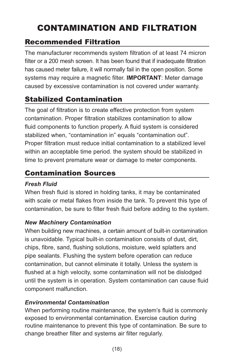 Contamination and filtration | Lake Monitors Case Drain Monitor User Manual | Page 18 / 20