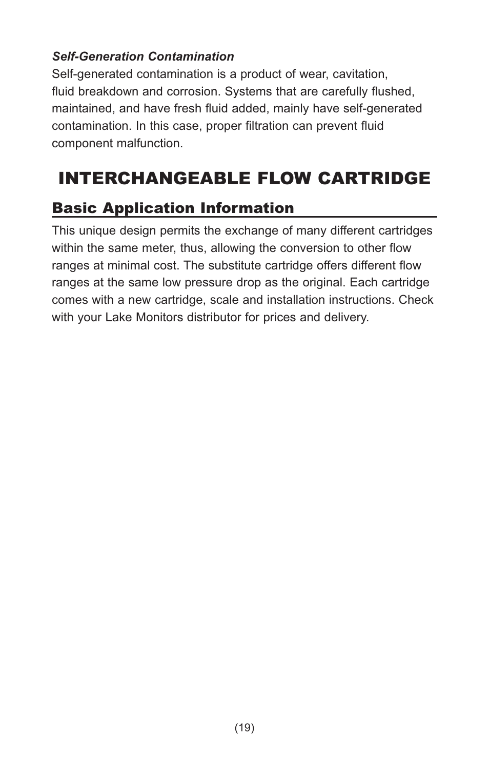 Interchangeable flow cartridge | Lake Monitors Case Drain Monitor User Manual | Page 19 / 20
