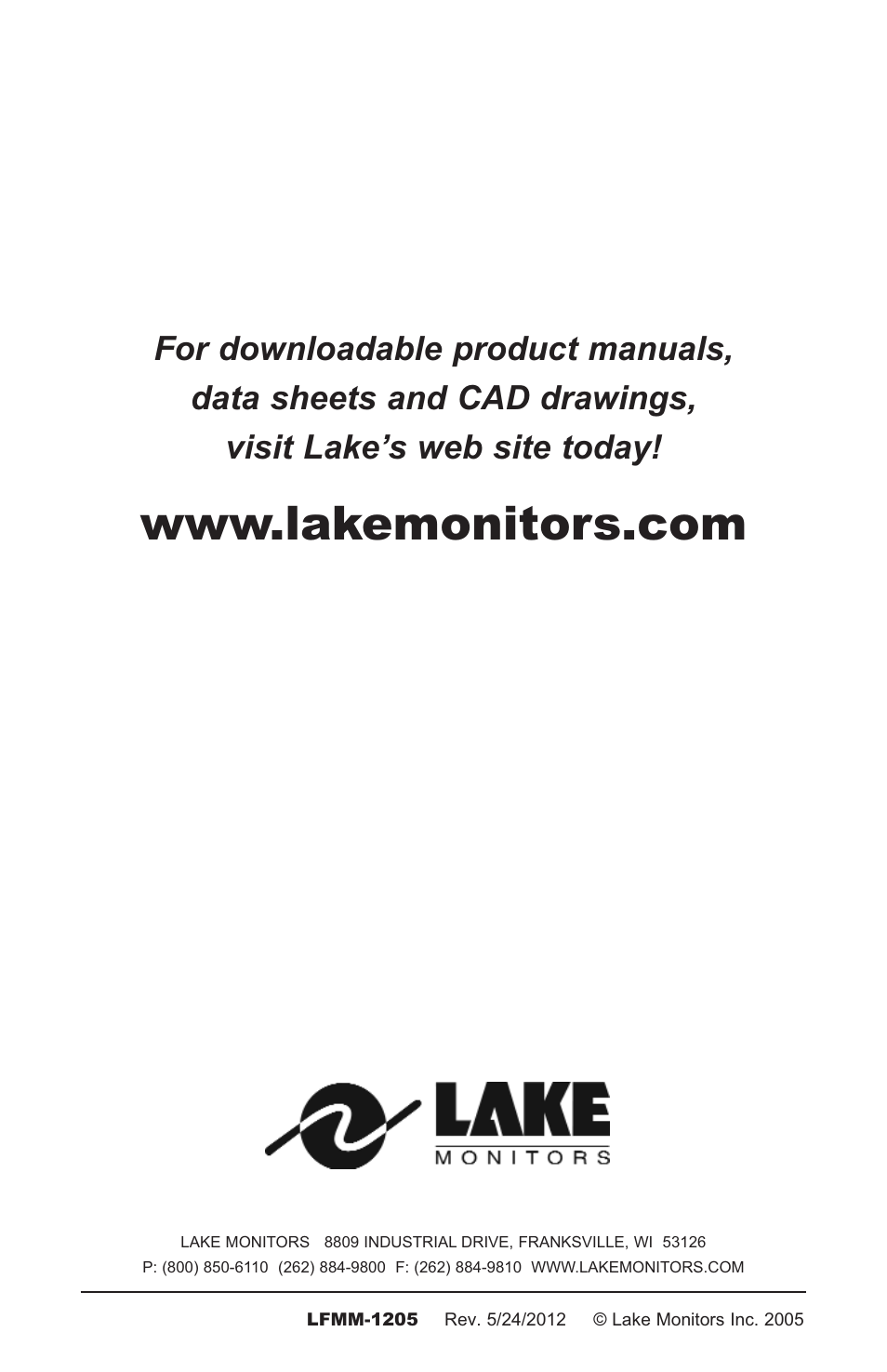 Lake Monitors Case Drain Monitor User Manual | Page 20 / 20