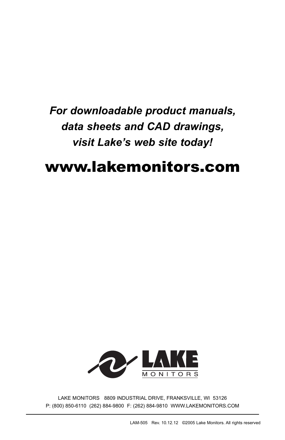 Lake Monitors Flow Alarms User Manual | Page 10 / 10
