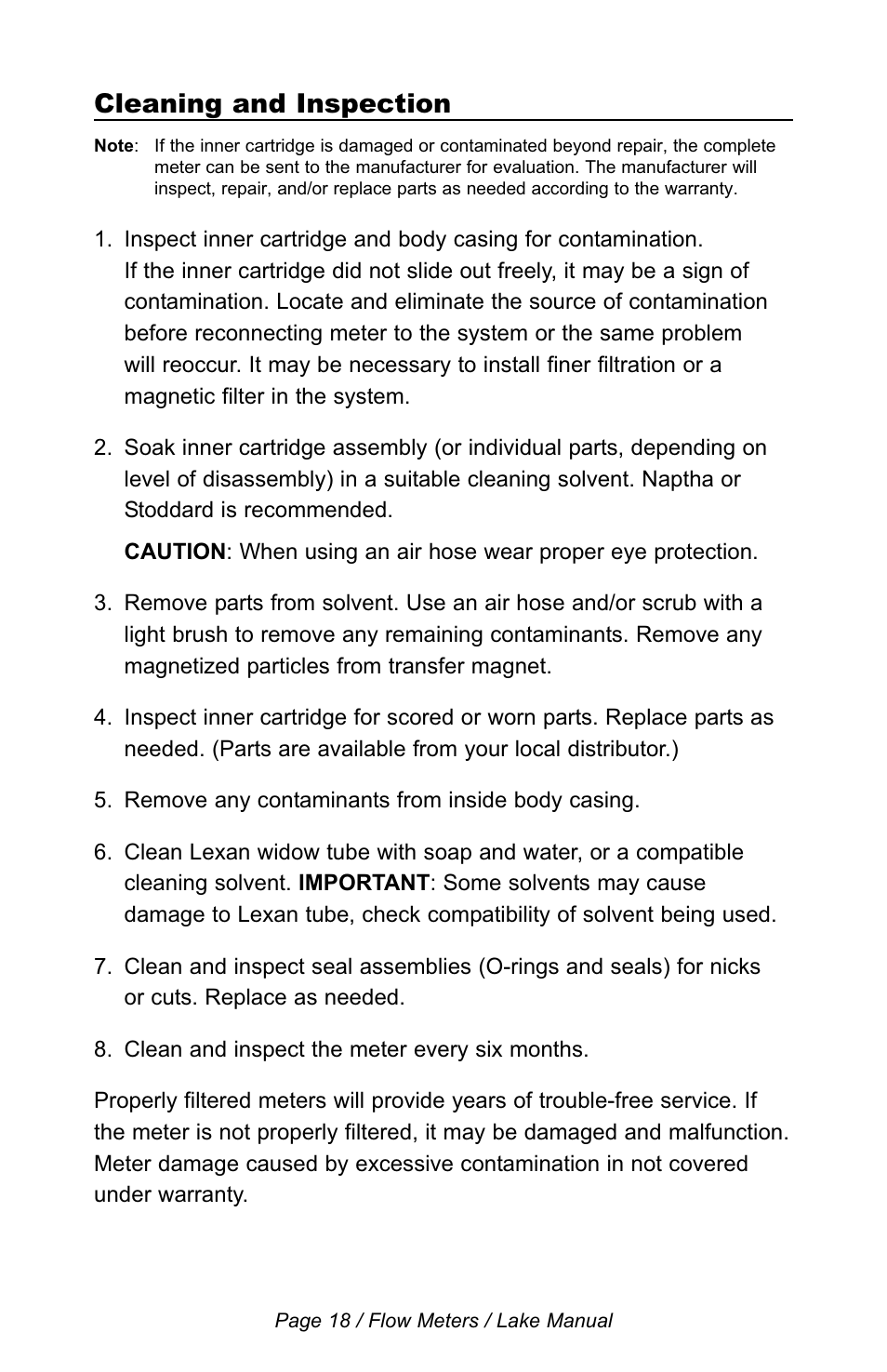 Cleaning and inspection | Lake Monitors Flow Transmitters User Manual | Page 18 / 40