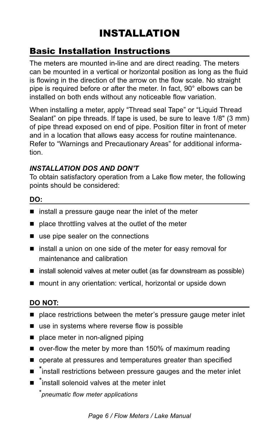 Installation, Basic installation instructions | Lake Monitors Flow Transmitters User Manual | Page 6 / 40