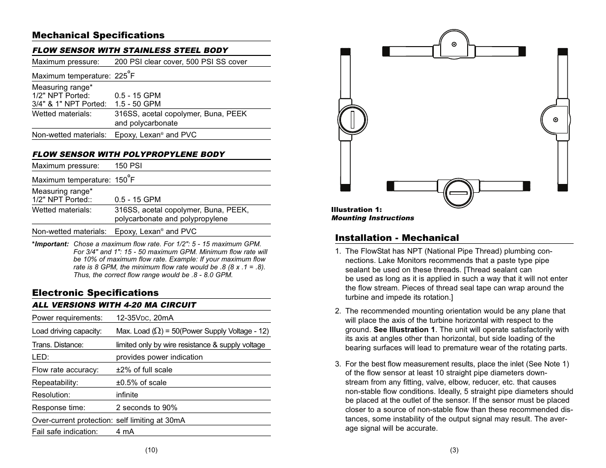 Lake Monitors FlowStat ES Sensor (Plastic) User Manual | Page 3 / 6