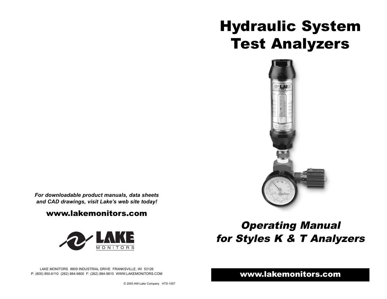 Lake Monitors Hydraulic System Test Analyzers (Style K & T) User Manual | 4 pages