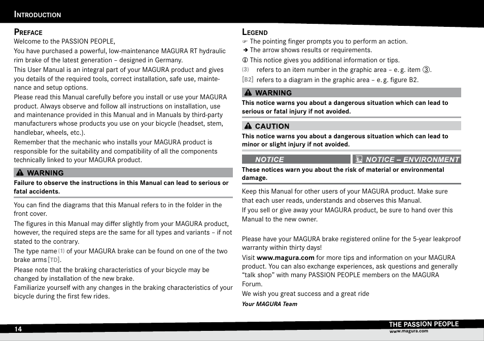 Introduction, Preface, Legend | Ntroduction, Preface legend | MAGURA RT8 C User Manual | Page 14 / 26