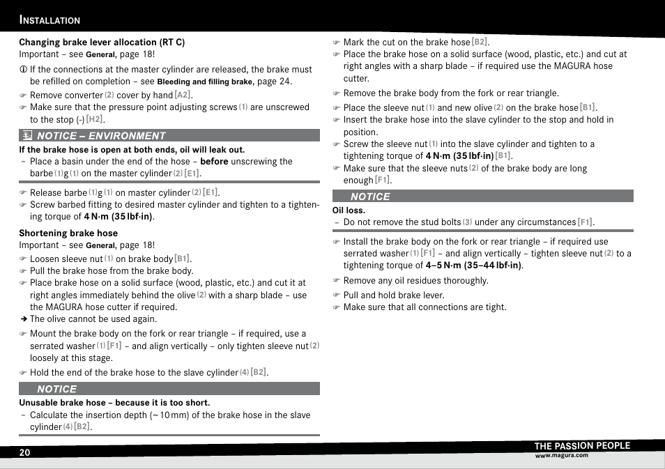 Changing brake lever allocation (rt c), Shortening brake hose, Changing.brake.lever | Allocation.(rt.c), Shortening.brake.hose, Sides.– see | MAGURA RT8 C User Manual | Page 20 / 26