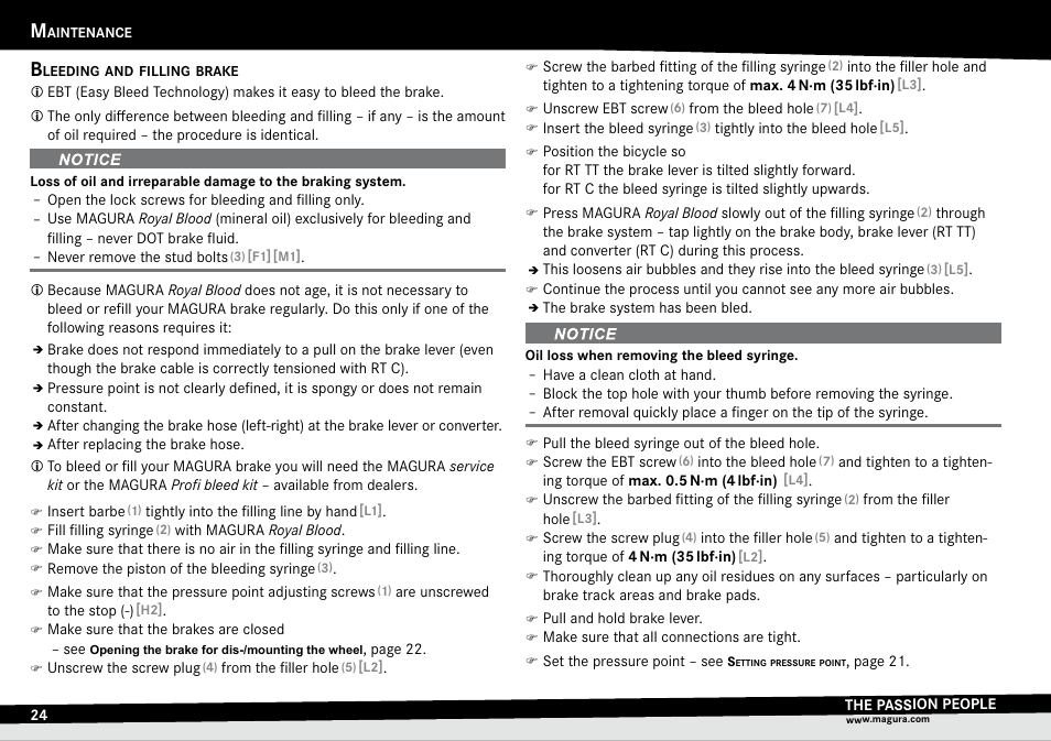 Bleeding and filling brake, Bleeding.and.filling.brake, Tion.– see | Y.– see, Leeding, Filling, Brake | MAGURA RT8 C User Manual | Page 24 / 26