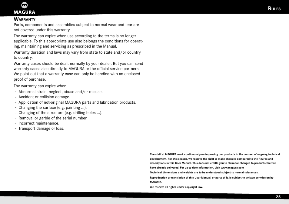 Rules, Warranty, Ules | MAGURA RT8 C User Manual | Page 25 / 26