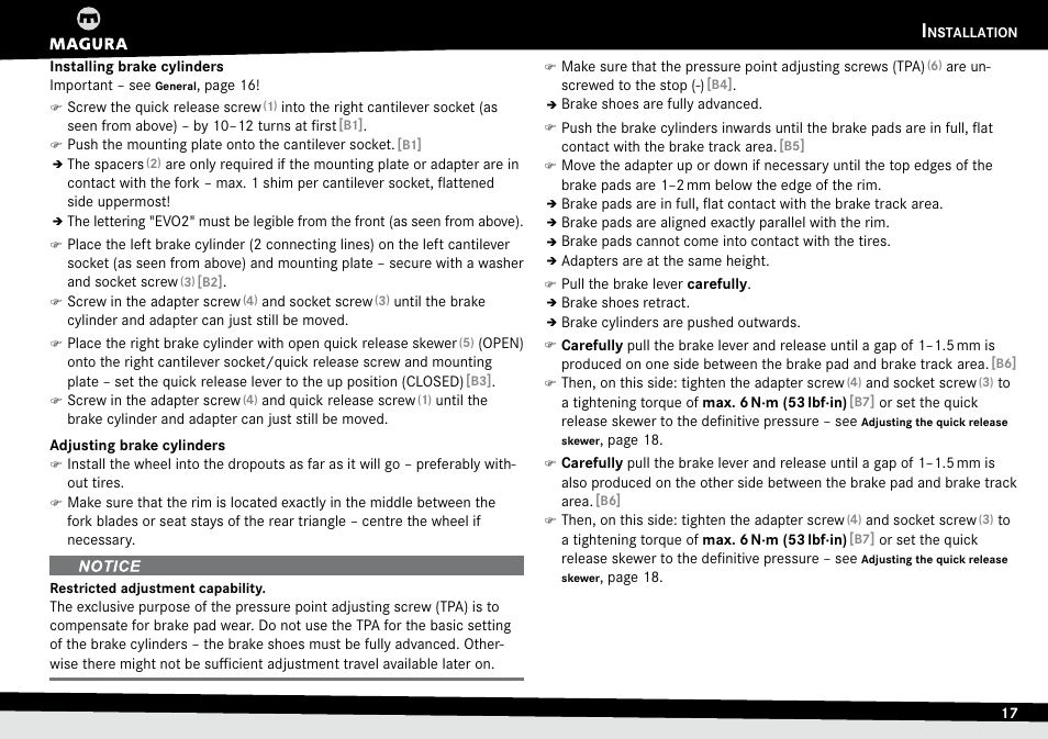 Installing brake cylinders, Adjusting brake cylinders, Installing.brake.cylinders | Adjusting.brake.cylinders | MAGURA HS33 (2014) User Manual | Page 17 / 24