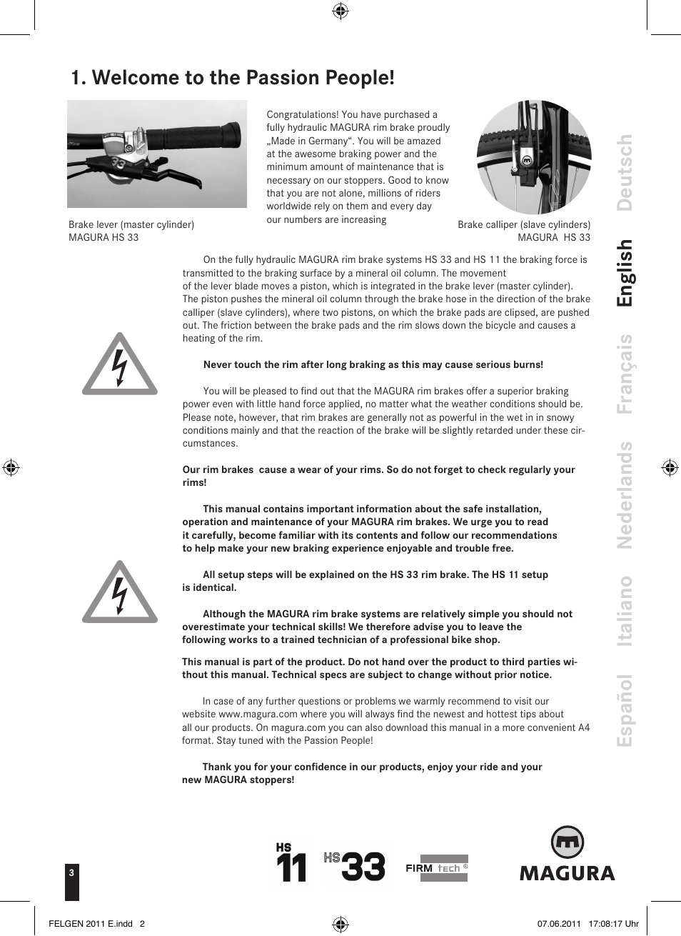 Welcome to the passion people | MAGURA HS33 (2013) User Manual | Page 2 / 16