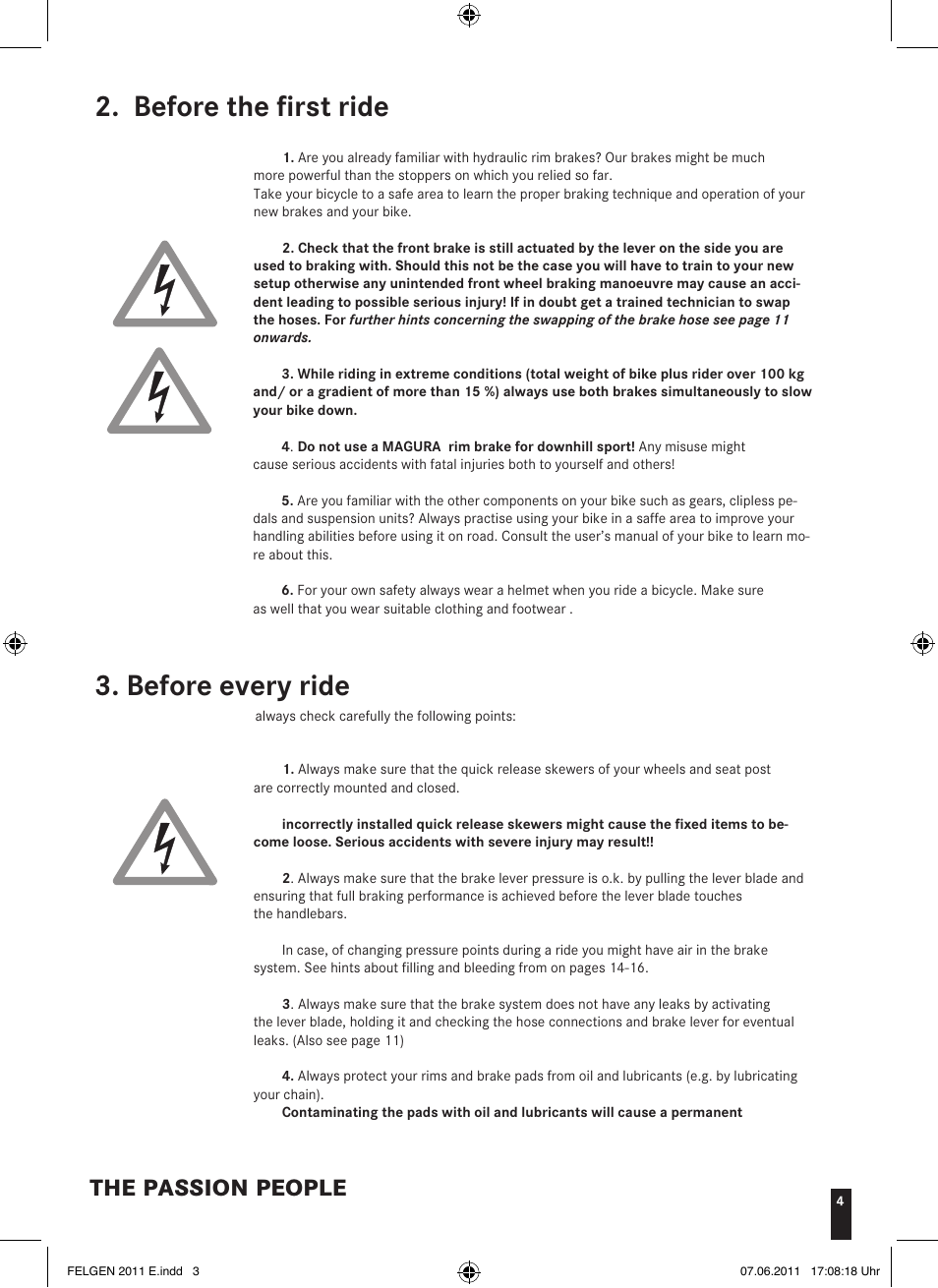 Before the first ride 3. before every ride, The passion people | MAGURA HS33 (2013) User Manual | Page 3 / 16