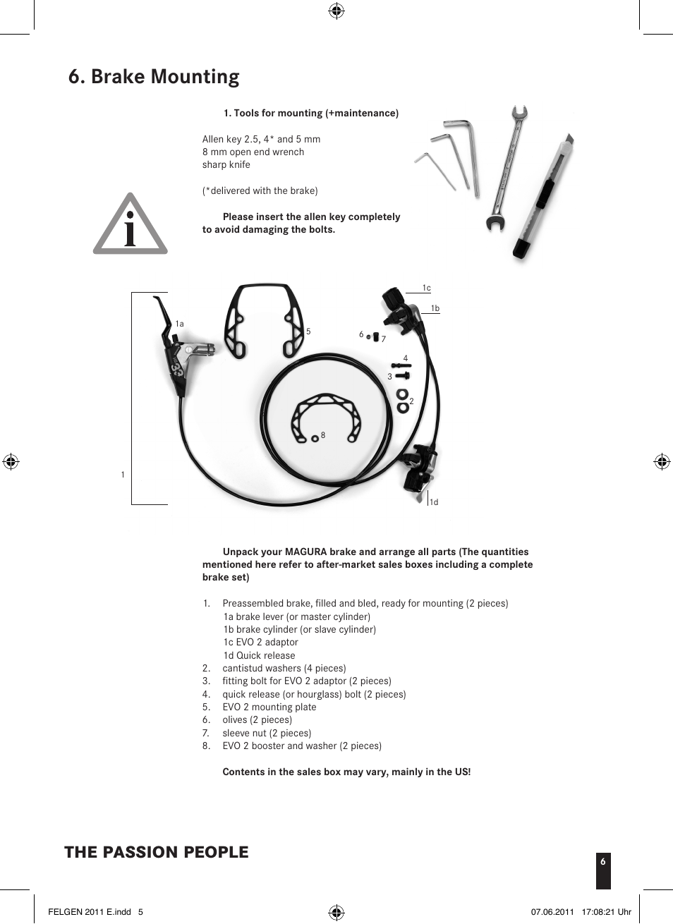 Brake mounting, The passion people | MAGURA HS33 (2013) User Manual | Page 5 / 16