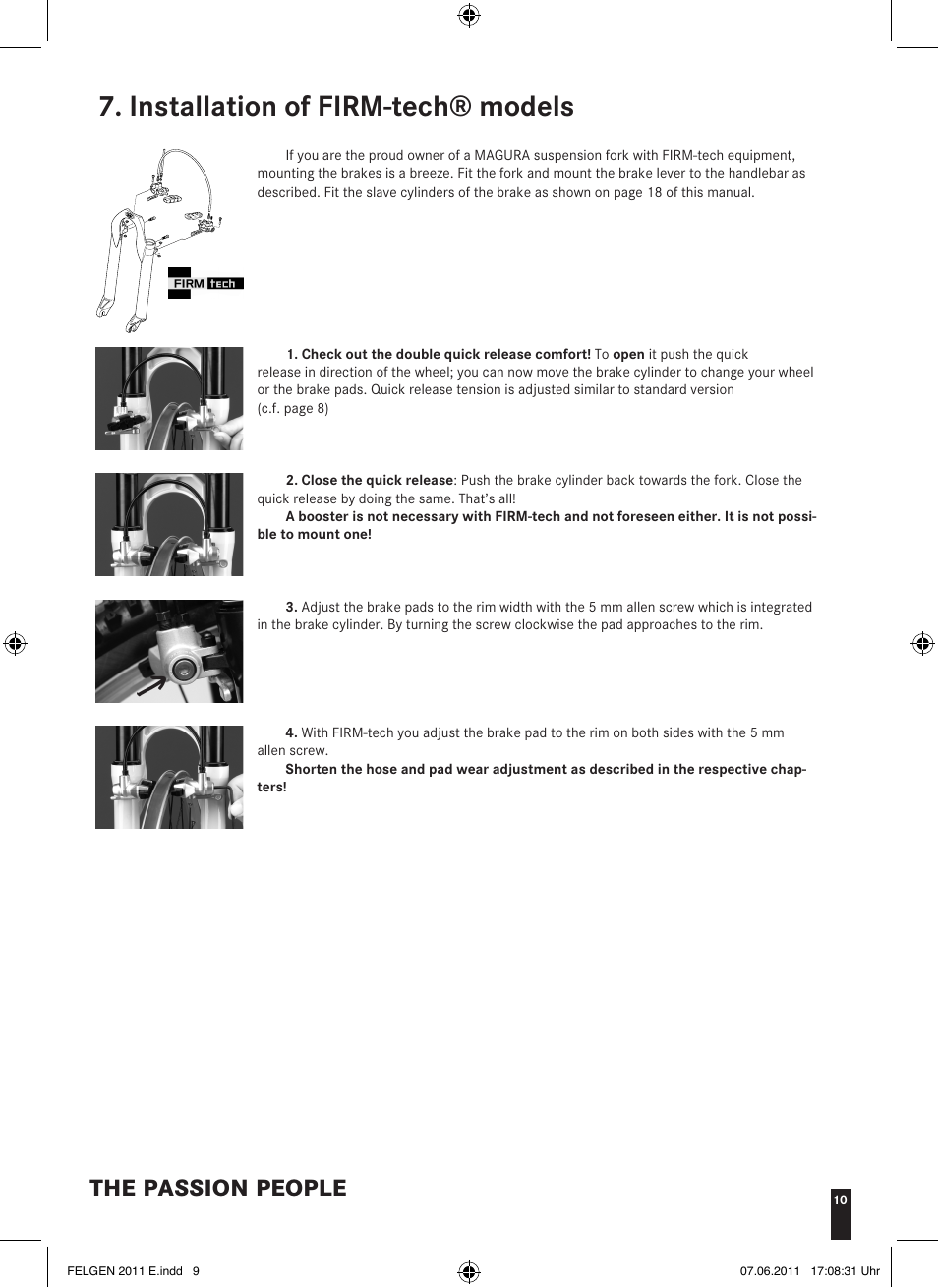 Installation of firm-tech® models, The passion people | MAGURA HS33 (2013) User Manual | Page 9 / 16