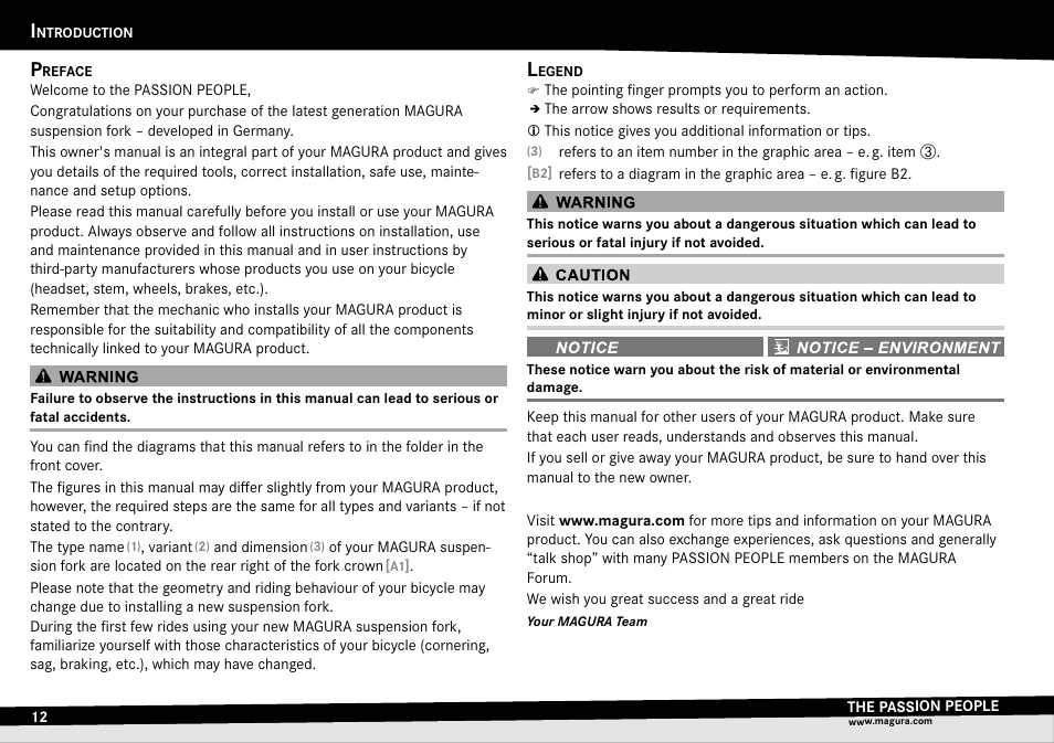 Introduction, Preface, Legend | Ntroduction, Preface legend | MAGURA TS6 User Manual | Page 12 / 28