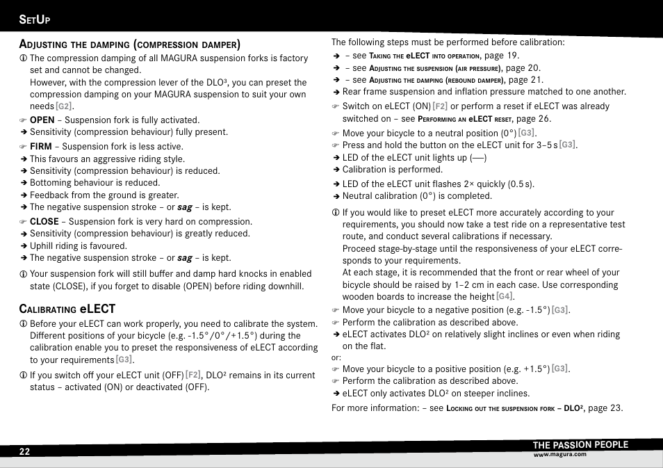 Adjusting the damping (compression damper), Calibrating elect, Adjusting.the.damping | Compression.damper) calibrating.elect, Elect | MAGURA TS6 User Manual | Page 22 / 28