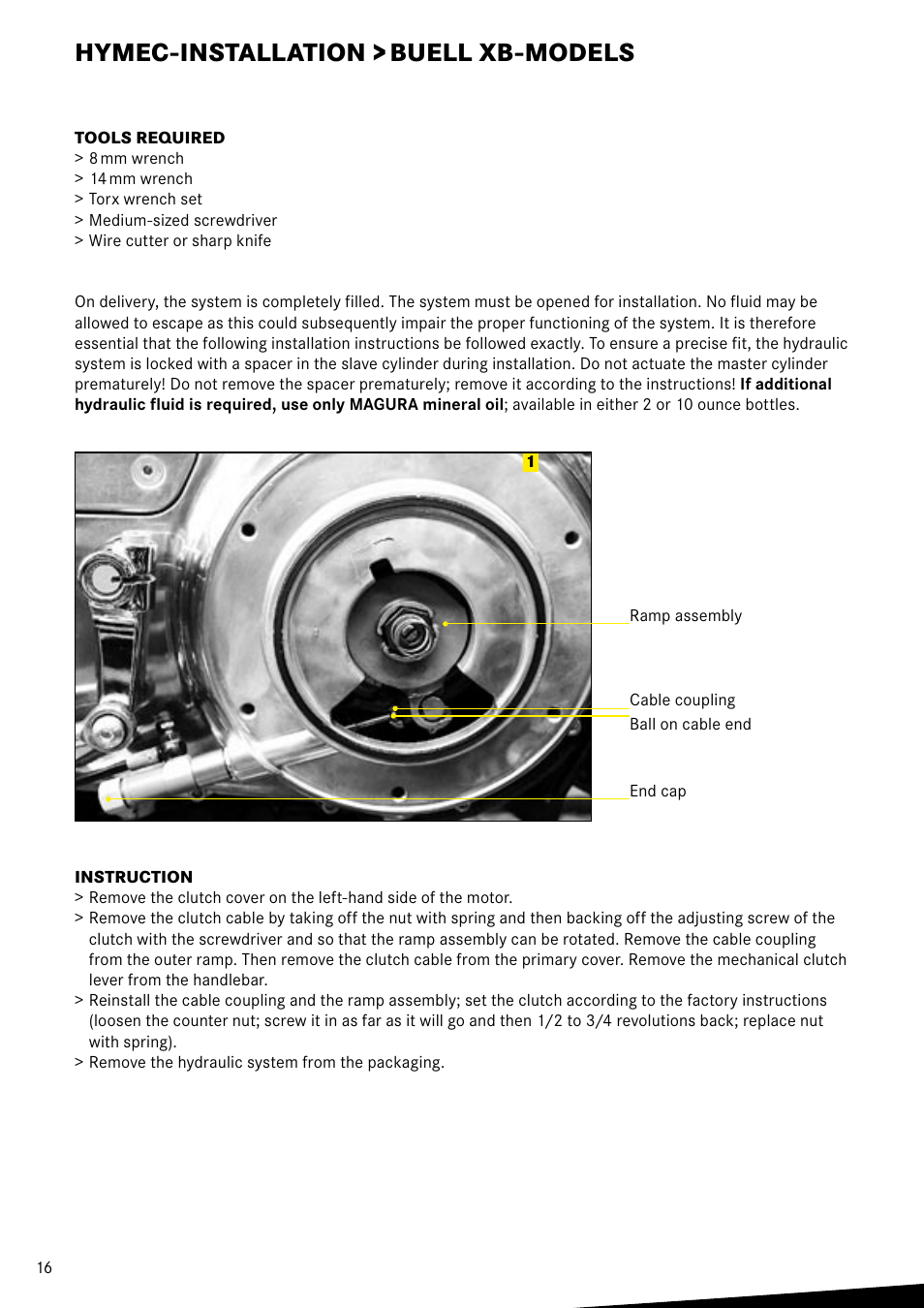 Hymec-installation > buell xb-models | MAGURA HYMEC User Manual User Manual | Page 16 / 44