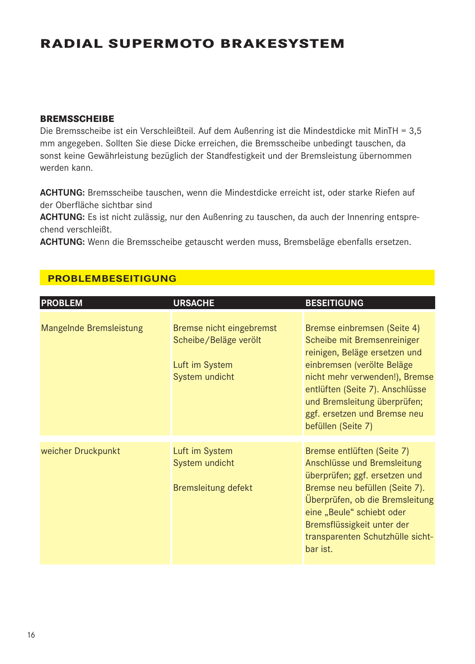 Radial supermoto brakesystem | MAGURA RADIAL 195 User Manual | Page 16 / 84