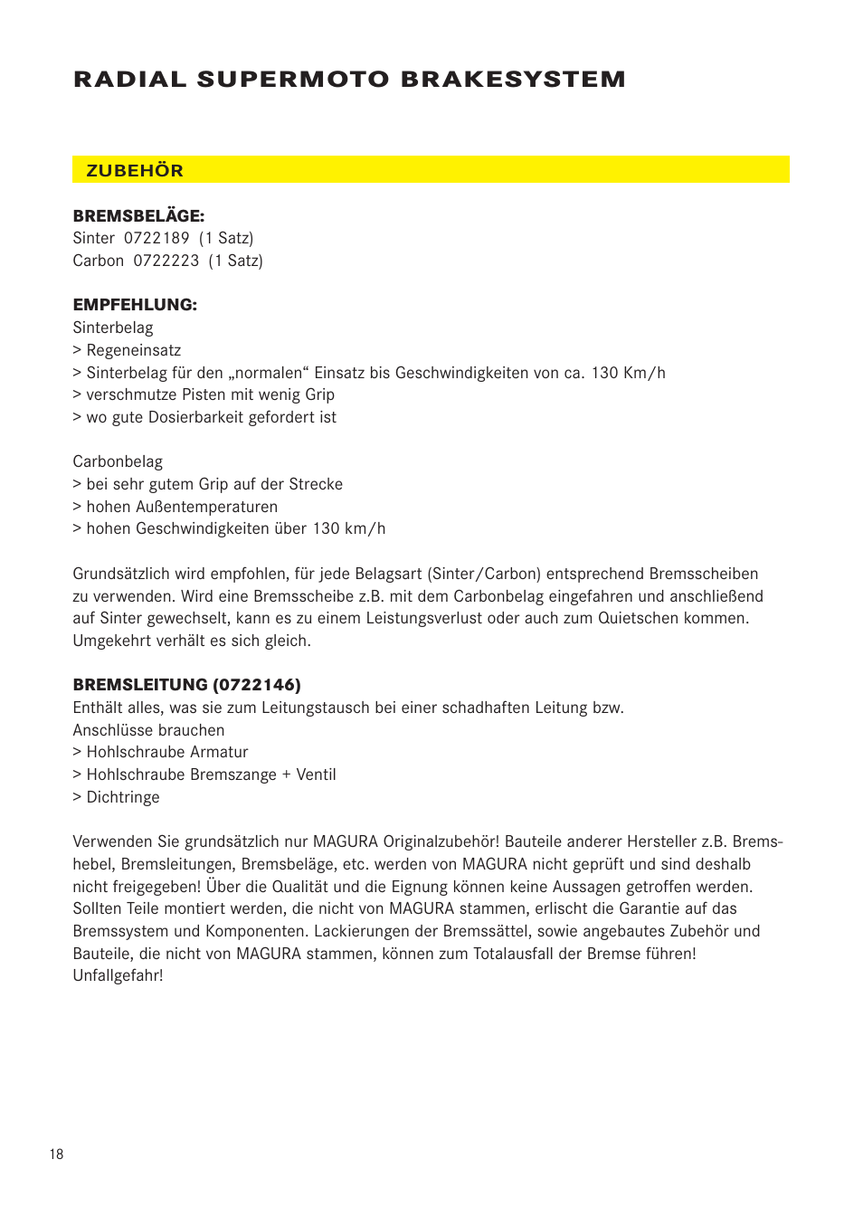 Radial supermoto brakesystem | MAGURA RADIAL 195 User Manual | Page 18 / 84