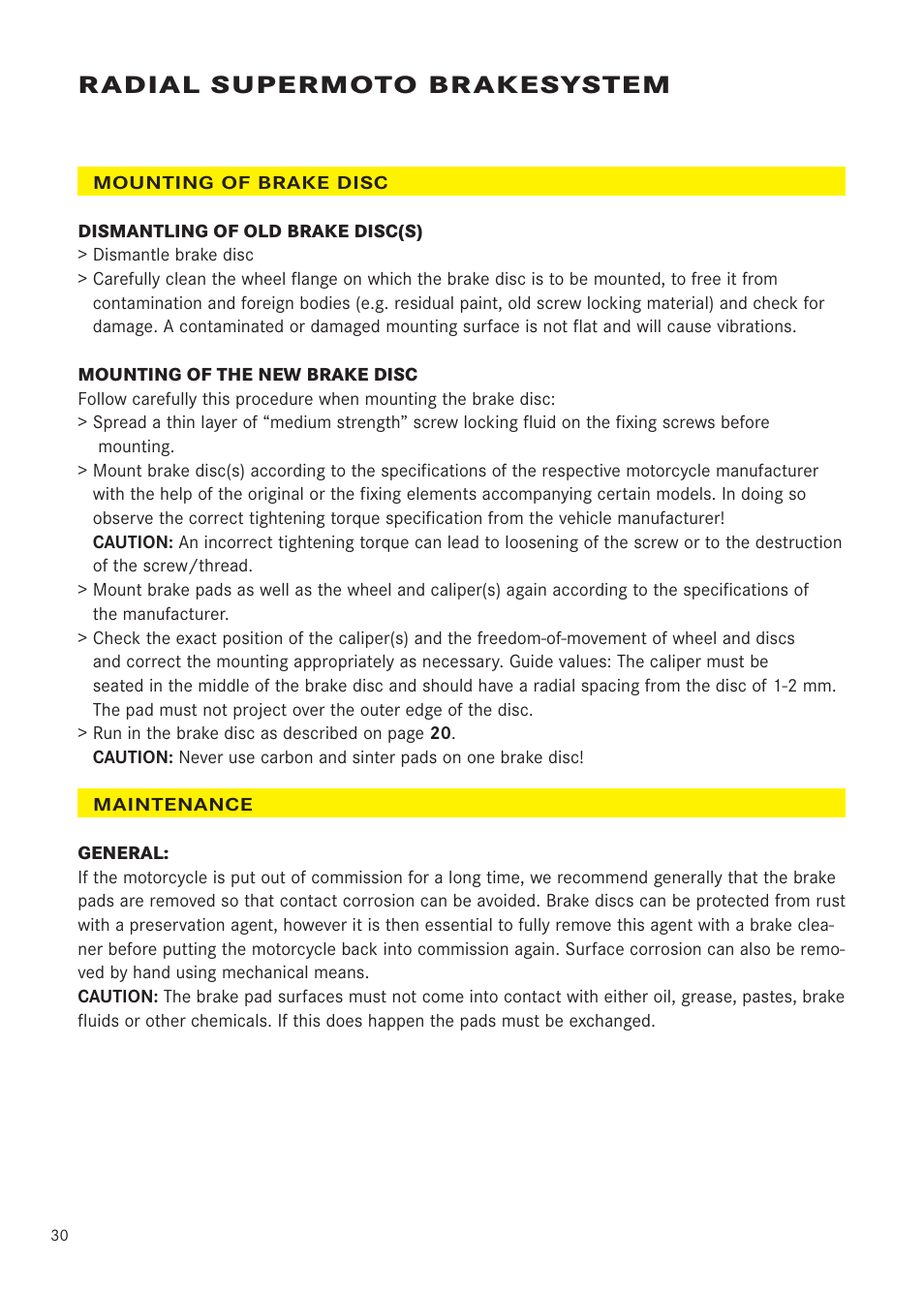 Radial supermoto brakesystem | MAGURA RADIAL 195 User Manual | Page 30 / 84