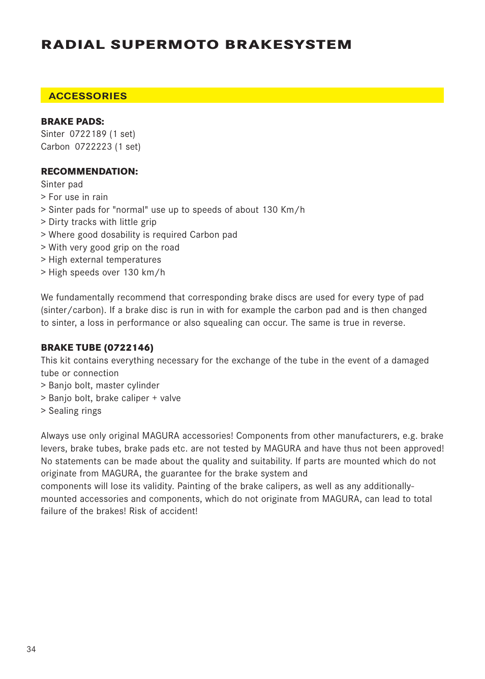 Radial supermoto brakesystem | MAGURA RADIAL 195 User Manual | Page 34 / 84