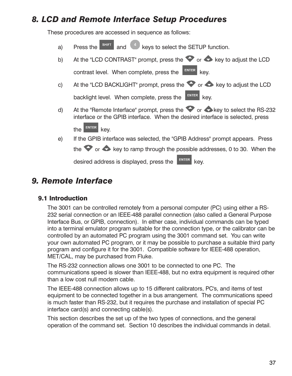 Lcd and remote interface setup procedures, Remote interface | Martel Electronics 3001 User Manual | Page 41 / 94