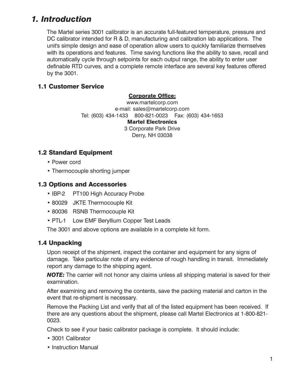 Introduction | Martel Electronics 3001 User Manual | Page 5 / 94