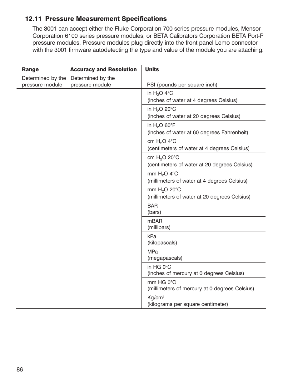 11 pressure measurement specifications | Martel Electronics 3001 User Manual | Page 90 / 94