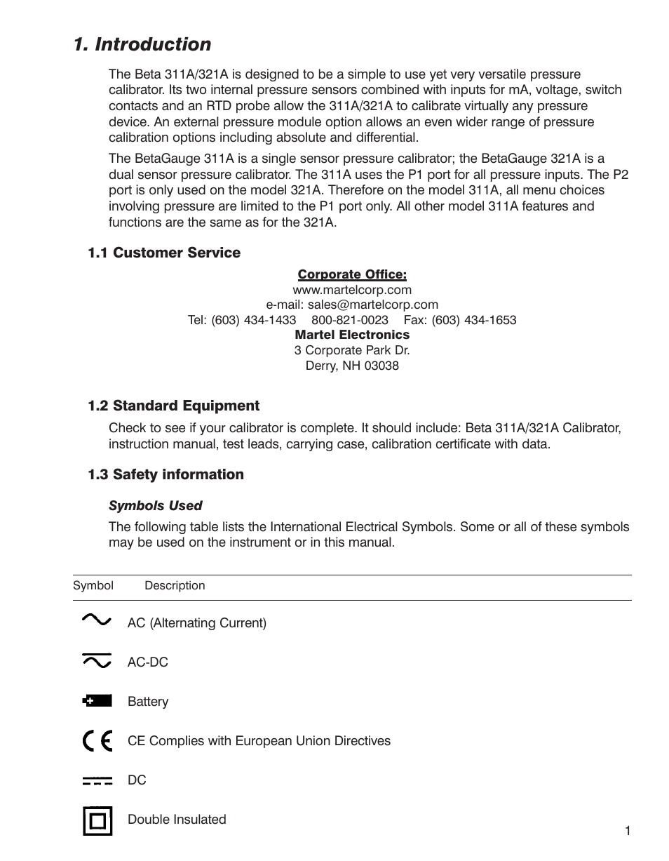 Introduction | Martel Electronics BetaGauge 321A User Manual | Page 3 / 48