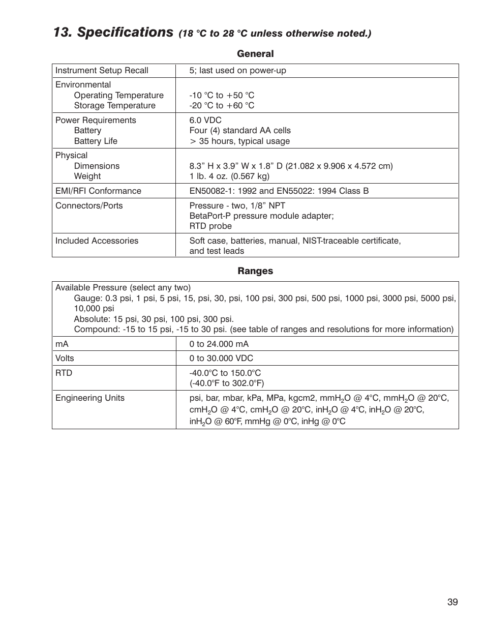 Specifications | Martel Electronics BetaGauge 321A User Manual | Page 41 / 48