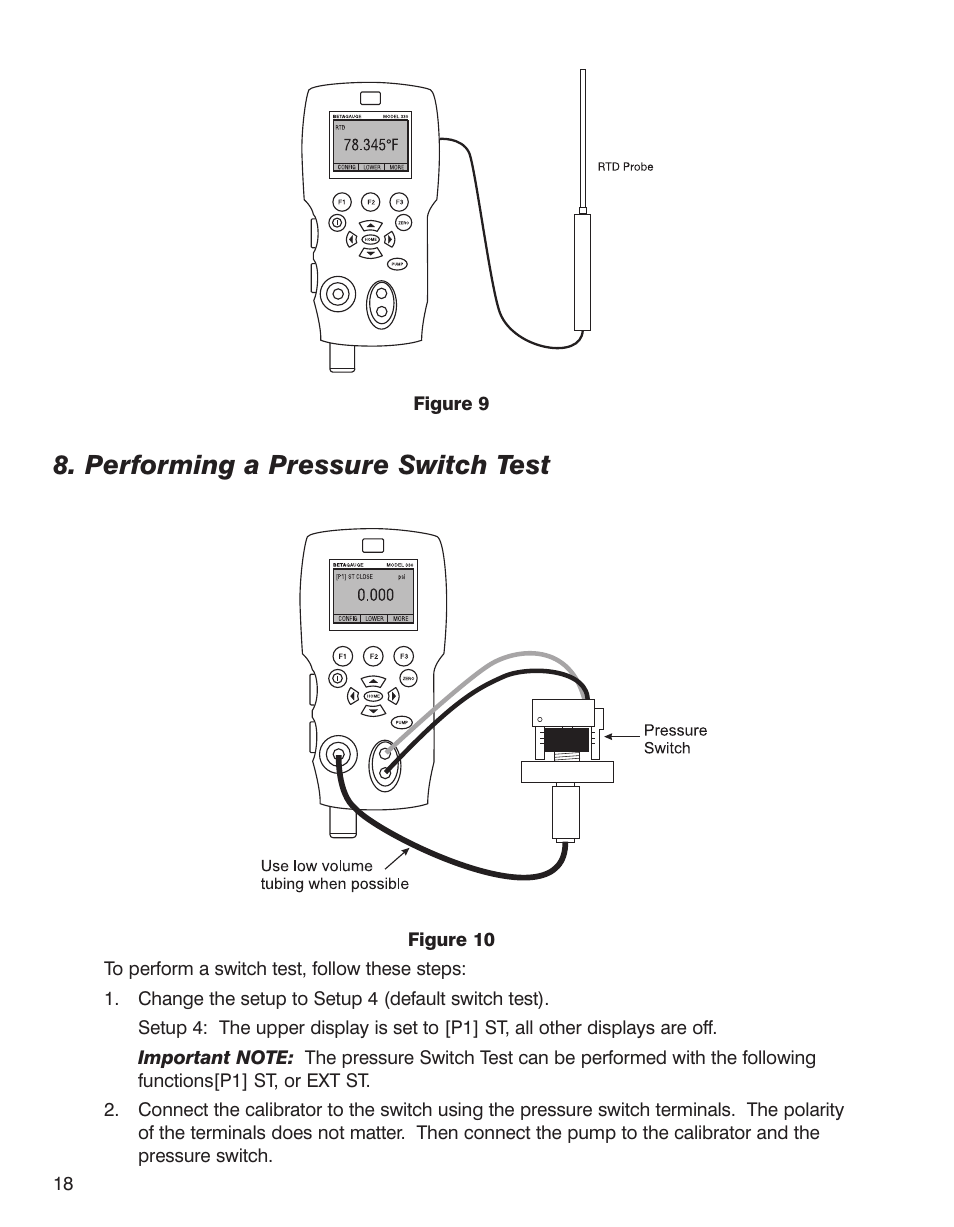 Performing a pressure switch test | Martel Electronics BetaGauge 330 User Manual | Page 20 / 48