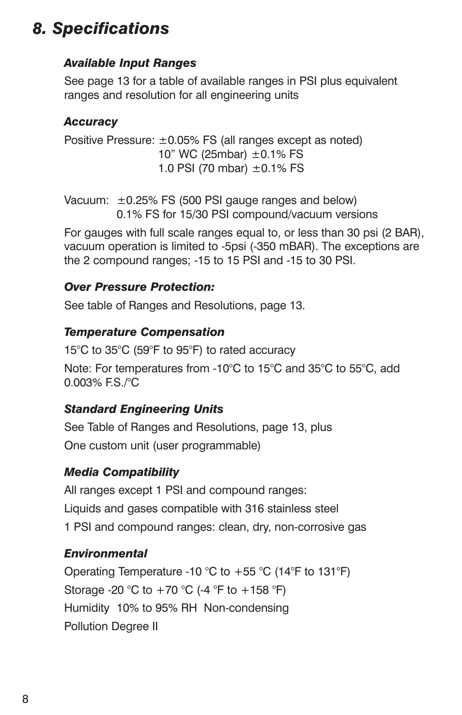Specifications | Martel Electronics BetaGauge PI PRO User Manual | Page 10 / 20