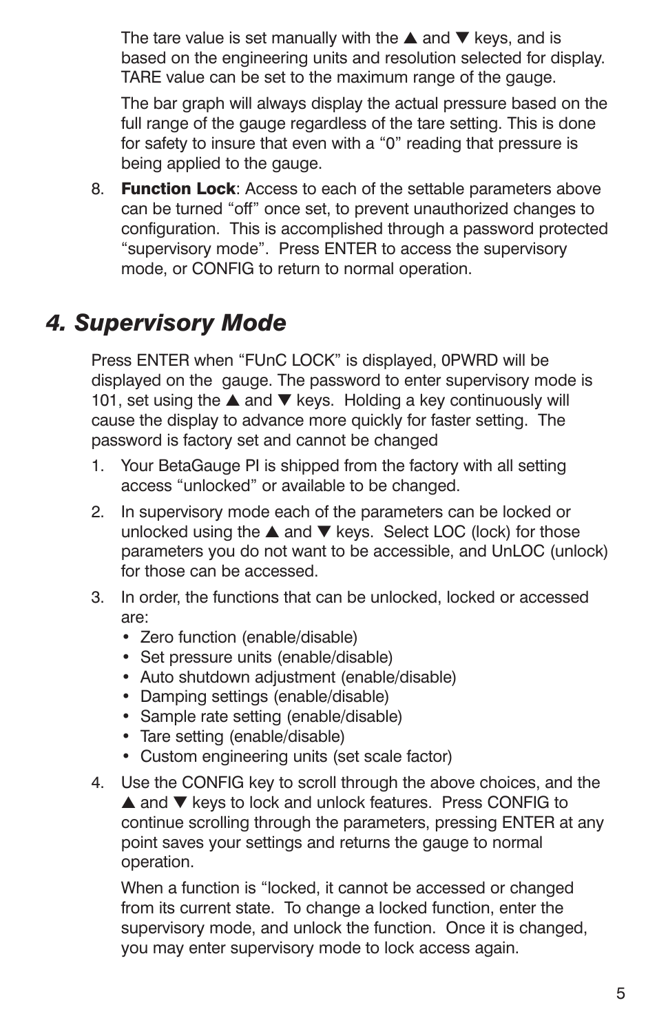Supervisory mode | Martel Electronics BetaGauge PI PRO User Manual | Page 7 / 20