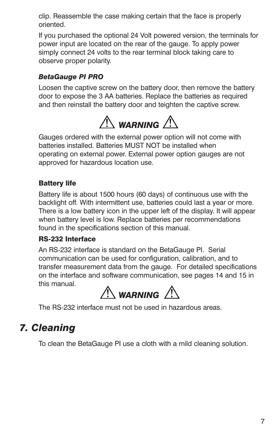 Cleaning | Martel Electronics BetaGauge PI PRO User Manual | Page 9 / 20