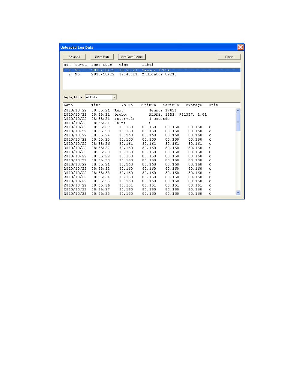 4 log upload display | Martel Electronics BetaLOG-TI User Manual | Page 10 / 16