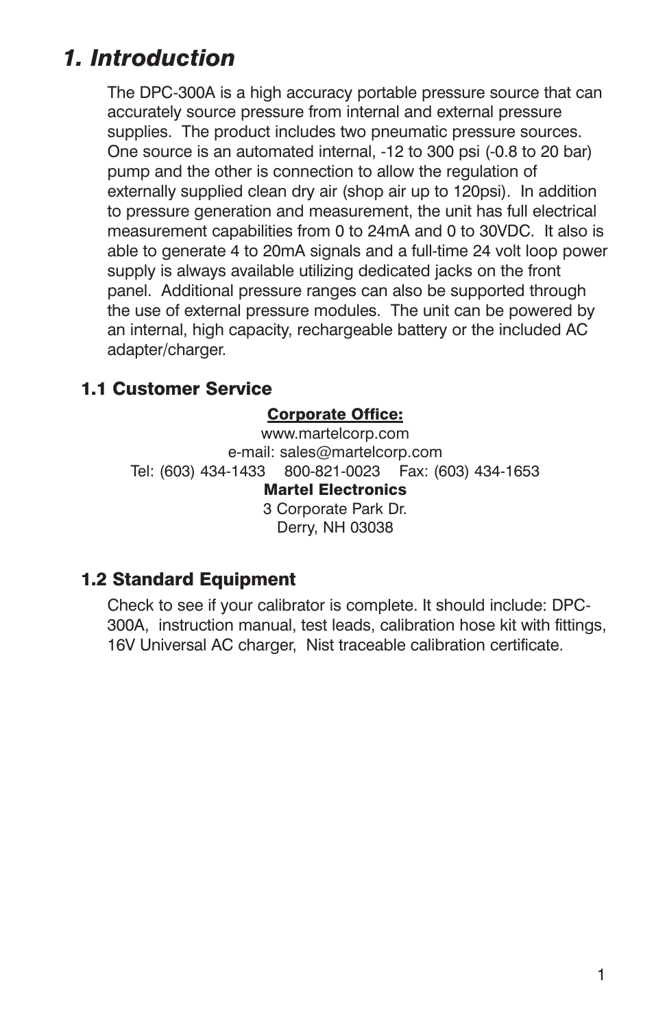 Introduction | Martel Electronics DPC300A User Manual | Page 3 / 48