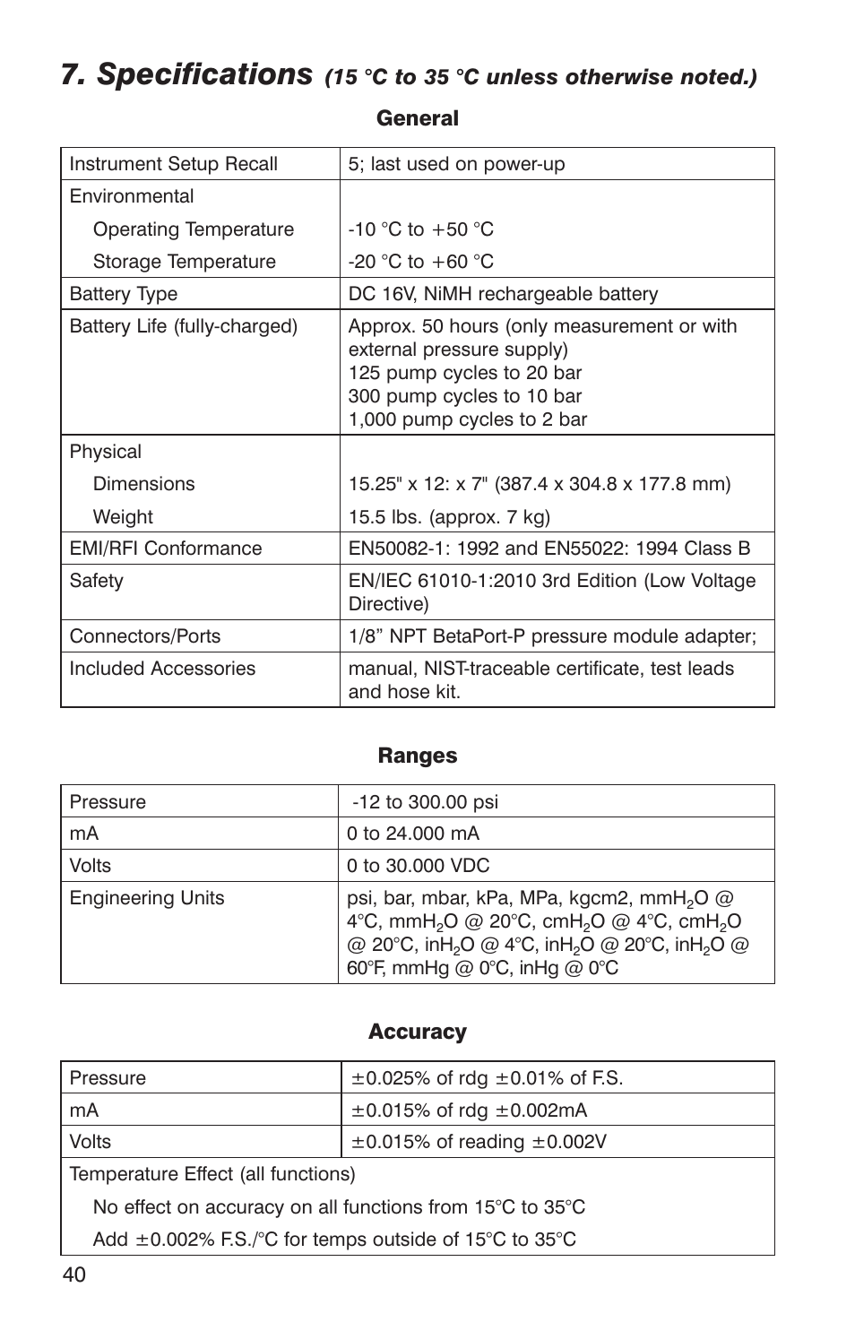 Specifications | Martel Electronics DPC300A User Manual | Page 42 / 48